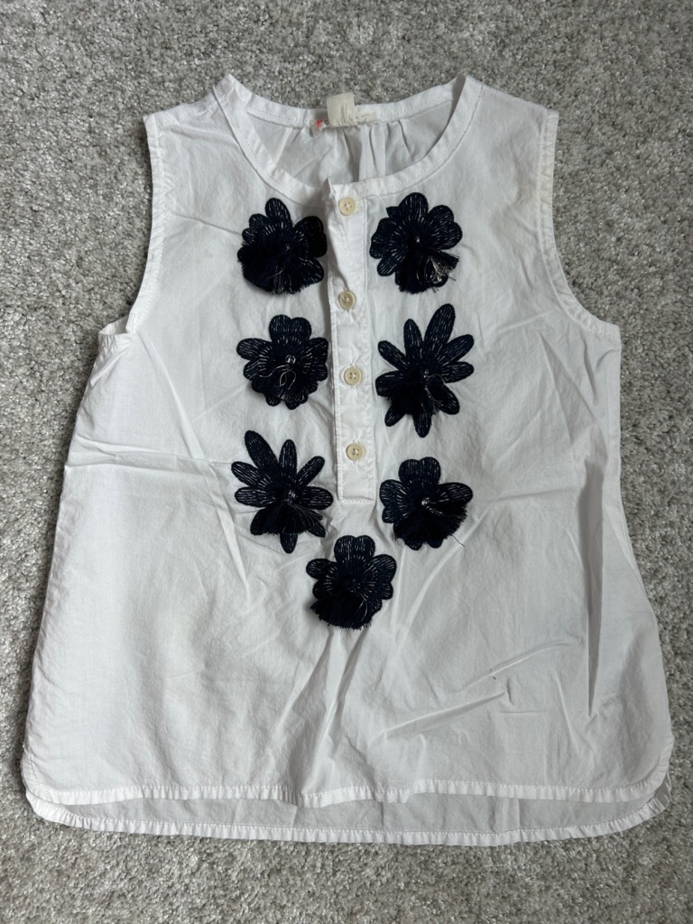 Crewcuts White Sleeveless Top with Navy Floral Appliqués